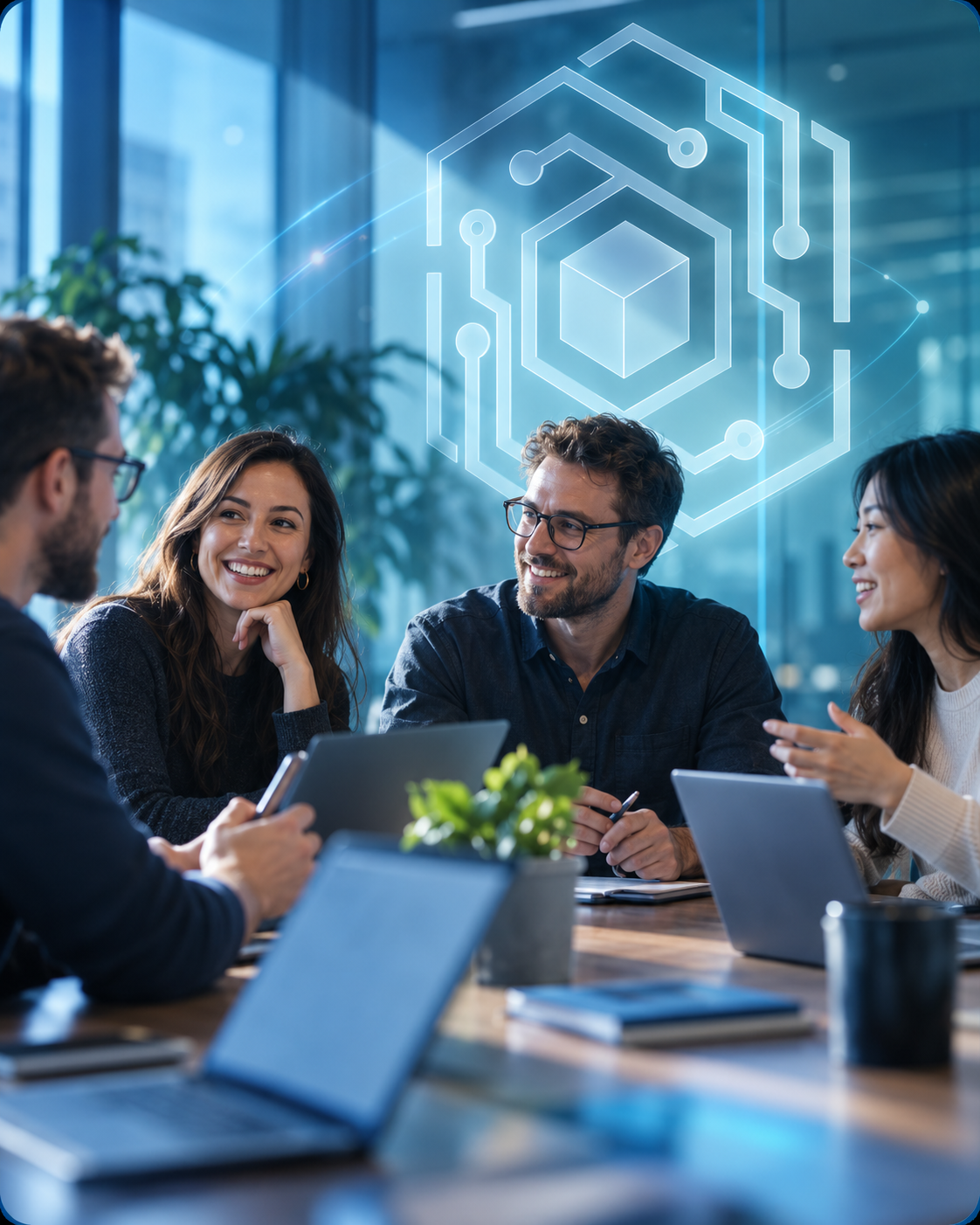 Software consultants collaborating around a table