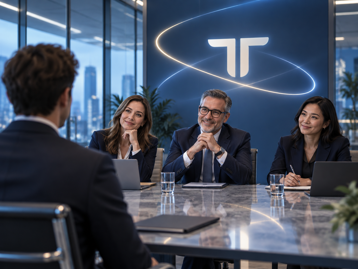 Executive interview panel meeting with a candidate